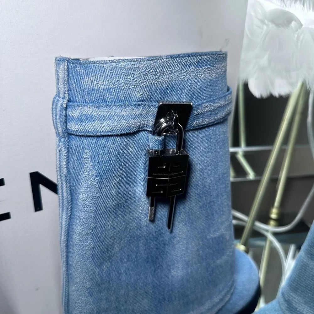 Givenchy Blue Denim Boots with Silver Lock - Picture 5 of 5